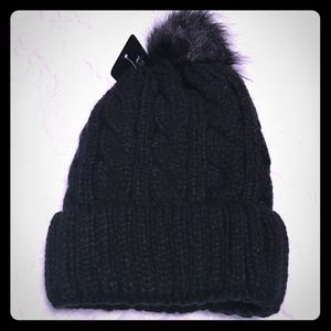 Black knit hat, pom pom